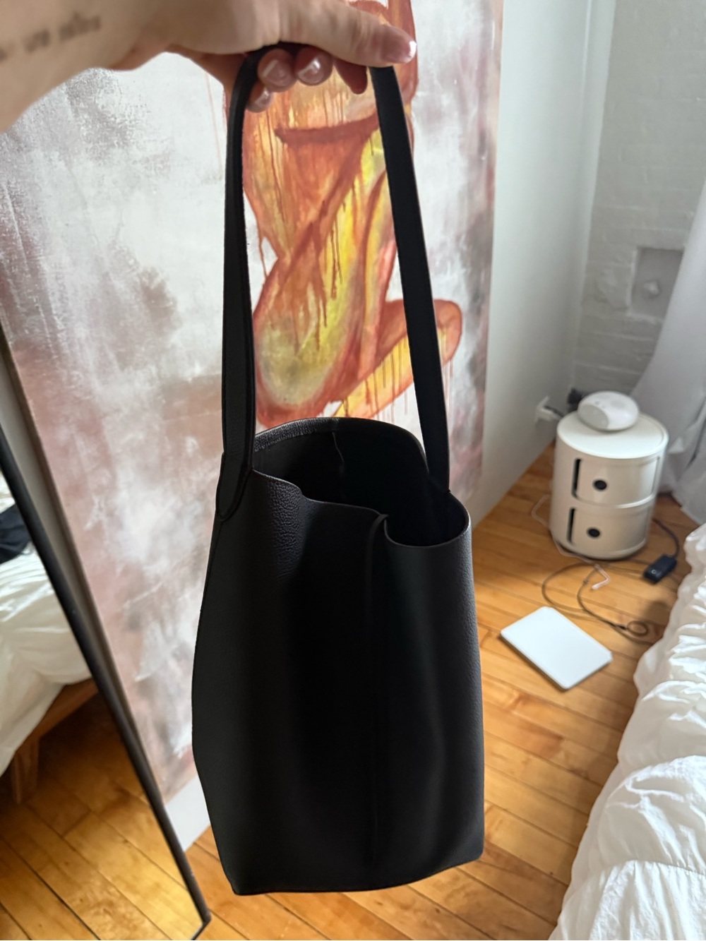 Black Leather Shoulder Tote Bag